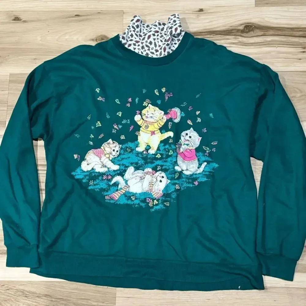 Land N’ Sea Vintage Cat Autumn Crewneck Sweater Women’s Medium